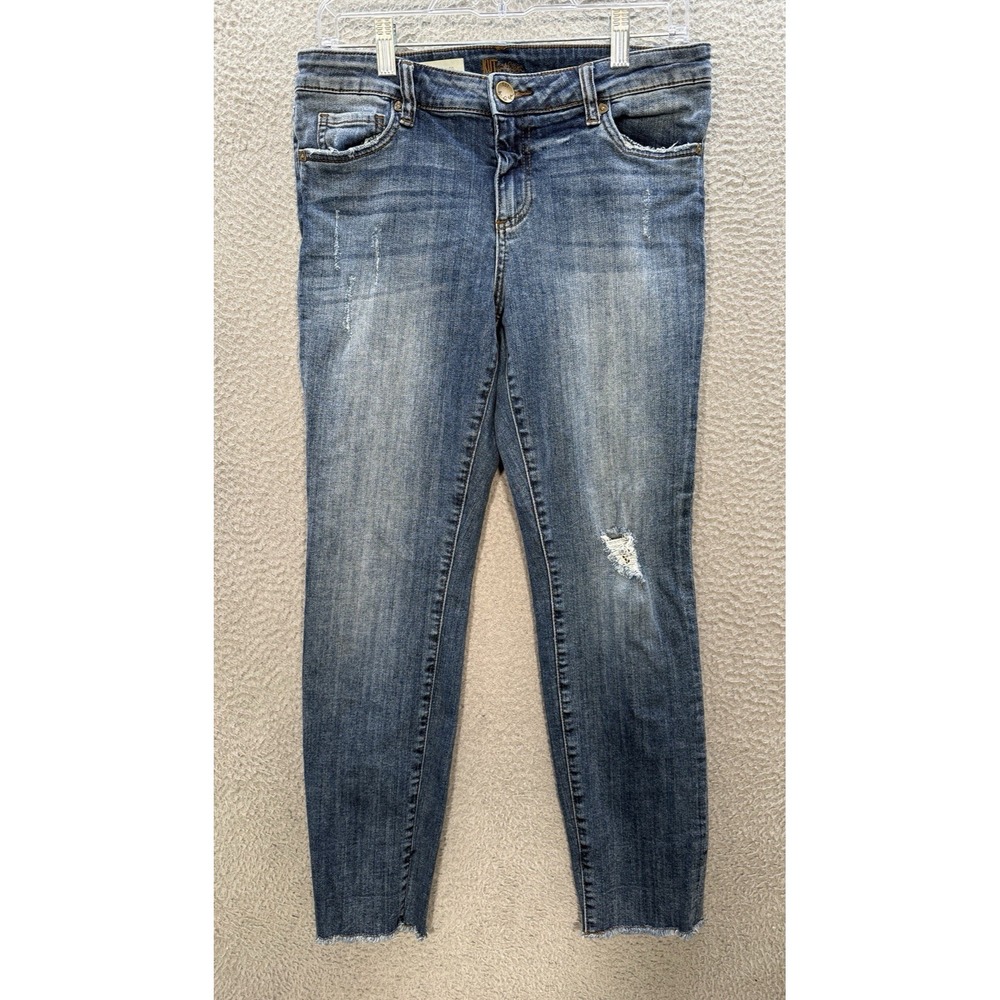 KUT From The Kloth Jeans Womens 8 Blue Ankle Straight Leg Distressed Preppy